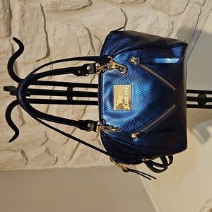 EUC Juicy Couture Blue Metallic Handbag With Gold